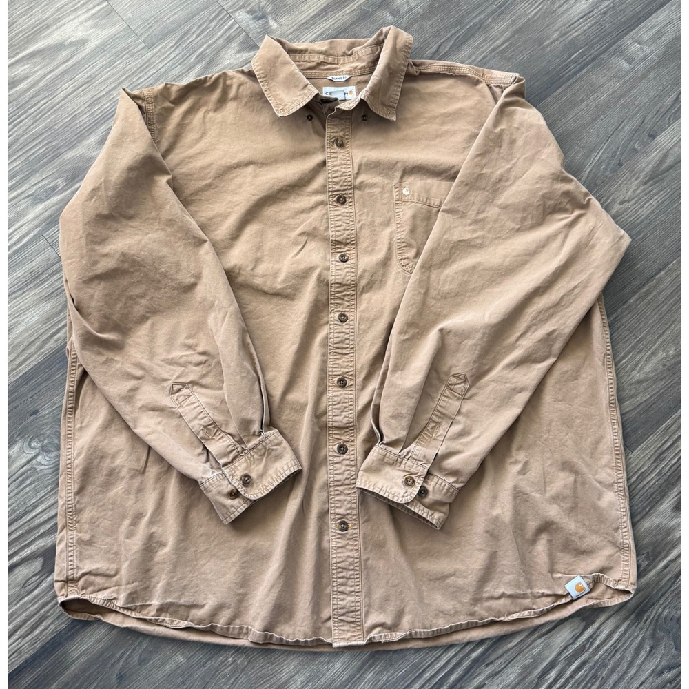 Carhartt Relaxed Fit Button Down Shirt Mens 3XL Tall Tan Cotton 100085 903
